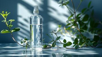 Makeup remover mockup bottle displayed elegantly product presentation photo