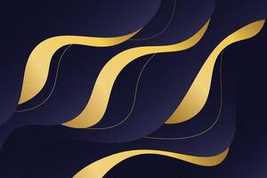Abstract dark blue wave 3D background. Geometric wave pattern and gold color lines. Realistic 3D wave background. eps10 vector