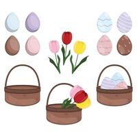 illustration of a set of Easter decorations on a white background. vector