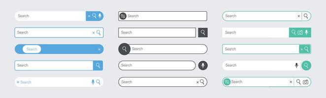 Search panel. Internet search bar web icons. Simple browser and web site user interface elements. navigation bar UI with text field templates set vector