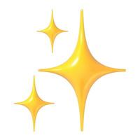 Sparkles emoji. Shining stars 3d realistic render glossy golden icon. Twinkle yellow star symbol for social media message. isolated positive feedback UI sign vector