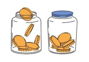 Jar with coins. Glass jar moneybox with golden coins. Money investment and saving, insurance and banking Business success and wealth concept vector