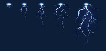Lightning animation. Lightnings sprite sheet, thunderbolt purple strikes, realistic thunderstorm electric impact. game fx animation storyboard isolated set vector