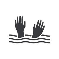 Flat design illustration of a person drowning in water, drifting, waving for help. vector