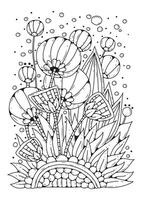 Black and white background with flowers for coloring. vector