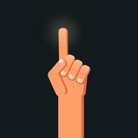 Index one finger raised up. Concept of idea, truth, spirit, energy, passion gesture, hand gesture isolated on dark background. vector