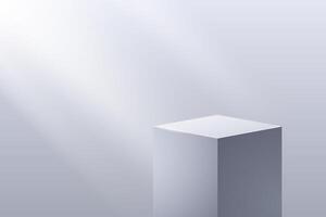 Modern cube podium pedestal for product presentation on empty minimalist studio background with sunlight from window. vector