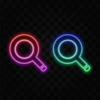 Magnifying glass neon sign. Magnifying glass glowing icon. illustration for design. Concept of science. vector