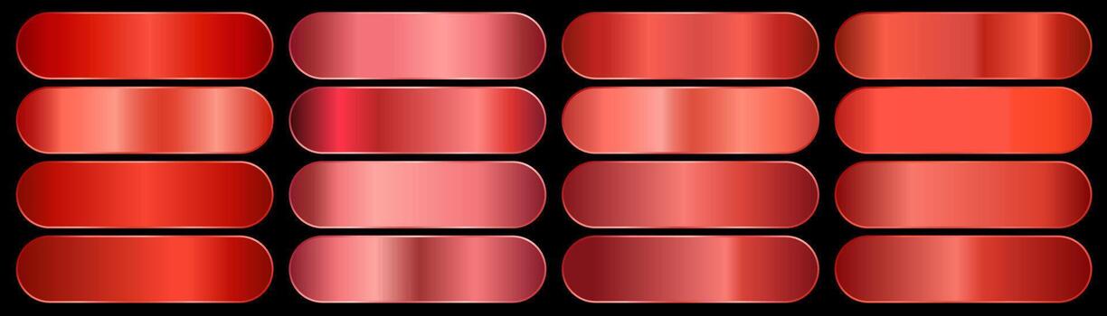 Geometric gradients Set of red color metallic gradients. vector