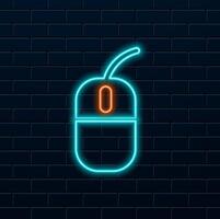 Glowing neon line Computer mouse icon isolated on black background. Optical with wheel symbol. Colorful outline concept. vector