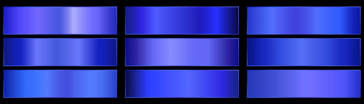 Blue, blue shiny gradient, metallic foil texture. Set of color swatches. Collection of high quality gradients. Shiny metallic background. Design element. vector