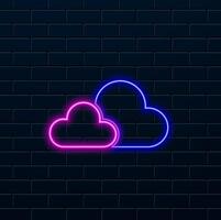 Neon sign in the cloud. Weather forecast icon. illustration for web design. Concept Data transmission. vector