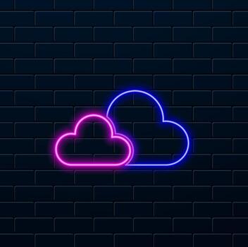 Neon sign in the cloud. Weather forecast icon. illustration for web design. Concept Data transmission. vector