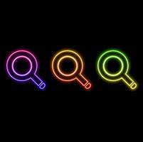 Glowing neon line Magnifying glass icon isolated on black background. Search, focus, zoom, business symbol. Vecto vector