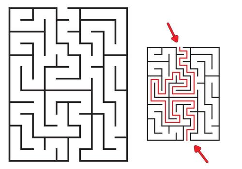 un laberinto con dos diferente rutas y un rojo flecha vector