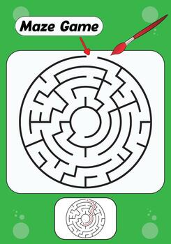 un laberinto juego con un verde antecedentes y un rojo flecha señalando a el laberinto vector