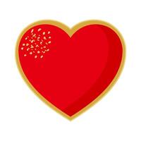 Red heart with gold outline isolated on white background. vector