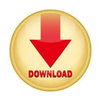 Golden download button with red arrow on white background. vector