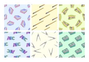 Set of seamless patterns with school supplies in flat style vector