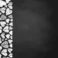 Hand-drawn broken hearts chalk border on blackboard with copy space vector
