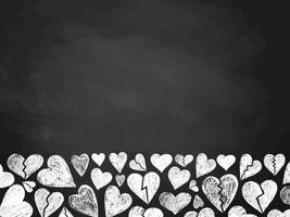 Chalk drawn broken hearts on blackboard with empty space for text vector