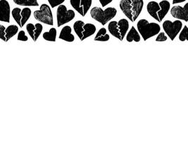 Black chalk drawn broken hearts border on white background with space vector