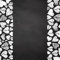 Chalk drawn broken hearts frame on blackboard background with empty space vector