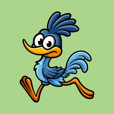 fun cute running bird roadrunner cartoon colored isolated drawing line art style sketch classic vintage design illustration