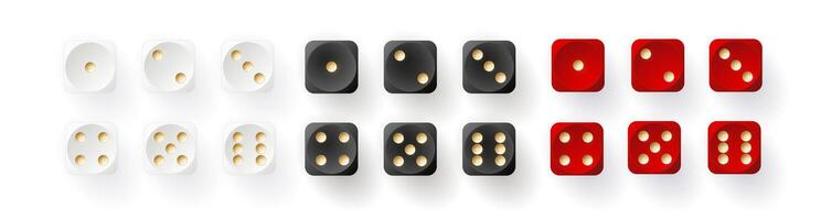 Dice game with cubes illustration. Cubes gambling objects to play in casino, dice from one to six dots and rounded edges vector