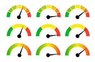 Speedometer gauge meter icons. scale, level of performance. Speed indicator .Infographic of risk, gauge, score progress vector