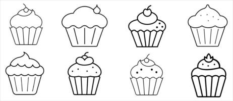 A Six Simple Line Art Cupcakes vector