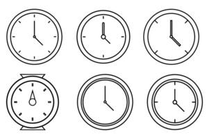 Simple Line Art Clock Icons Showing Various Times vector