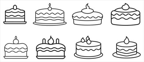 Simple Line Art Illustrations of Various Cakes and Pies vector