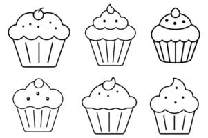 Six Simple Line Art Cupcakes vector