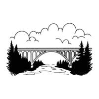 drawing of a bridge over a river vector