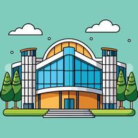 an illustration of a building with trees and clouds vector