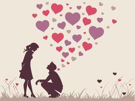 Multiple hearts in shades of red, pink, and purple glows softly against a neutral background, leaving the space open for a romantic message. vector