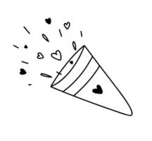 Confetti and Party Popper Color Line Design on White Background. vector