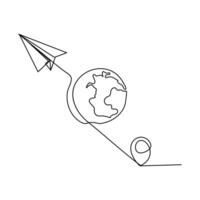 Continuous one line drowing of earth clock and Earth hour concept single line art illustration vector