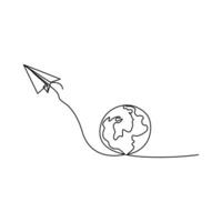 Globe paper plane sign back to school education concept continuous one line drawing vector