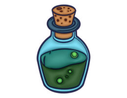 a bottle with green liquid in it on a transparent background png