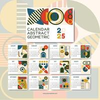 Modern 2025 calendar design with colorful abstract geometric patterns and artistic shapes. Creative decor concept. Removable calendar for the month. vector