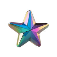 3D chrome element in Y2K style, isolated background, liquid holographic metal. Colorful star with a rainbow effect, made of glass and has a shiny, reflective surface. png