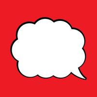 Thought speech bubble, empty communication cloud. White speech bubble with black shadow on red background. vector