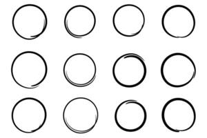 Hand drawn circle frame, scribble circles set. Doodle ink sketch round note design elements. vector