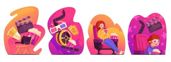 Hand Drawn Flat Cinema mini composition collection vector