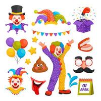Hand drawn flat April fools day element set vector