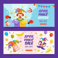 Hand drawn flat April fools day horizontal banner template set vector