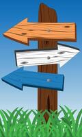 Wooden effect retro Signpost with different colour arrows pointing in different directions, options or career or life choices concept, Cartoon wood texture vector