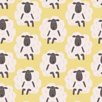 Seamless Pattern of Cute sitting Cartoon Sheep in a Minimalist Style on a Yellow Background vector
